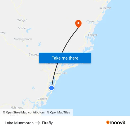 Lake Munmorah to Firefly map