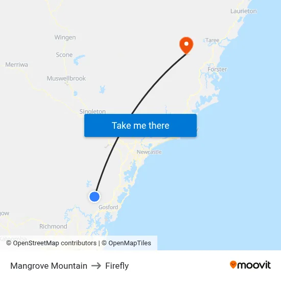Mangrove Mountain to Firefly map