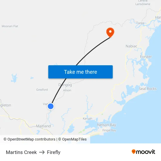 Martins Creek to Firefly map