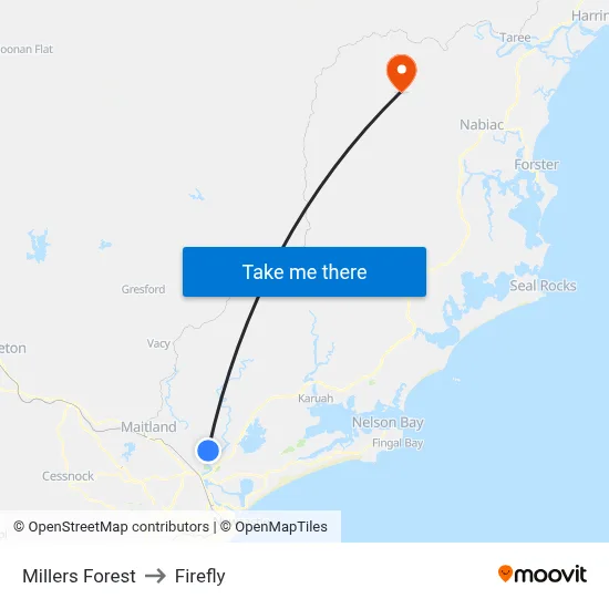 Millers Forest to Firefly map