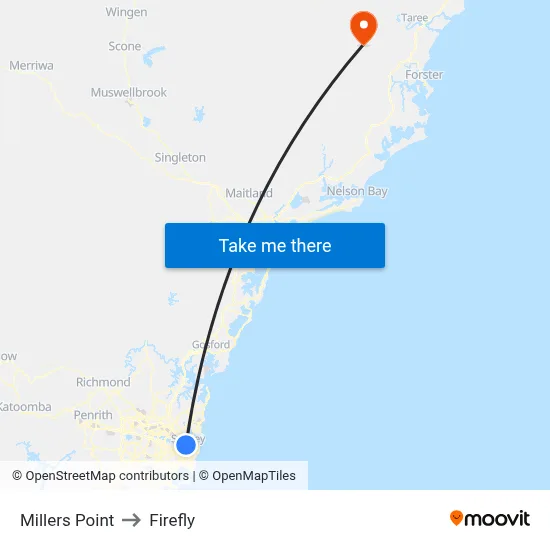 Millers Point to Firefly map
