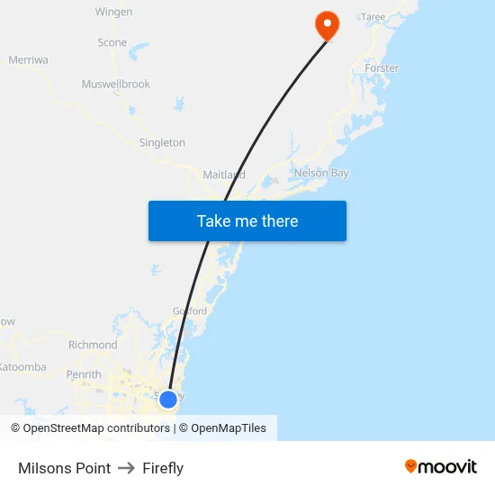 Milsons Point to Firefly map