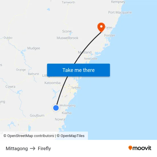 Mittagong to Firefly map