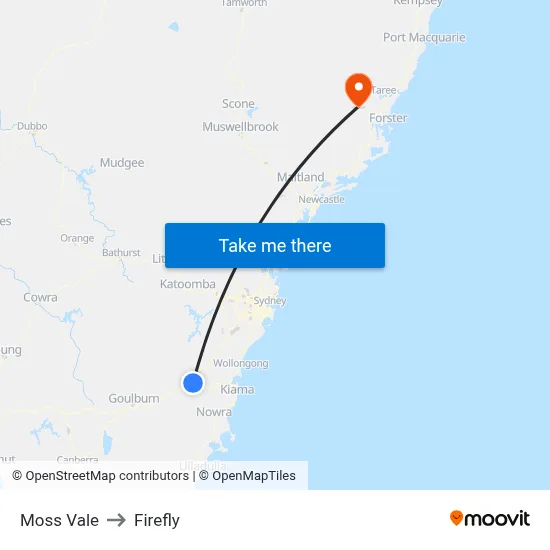 Moss Vale to Firefly map