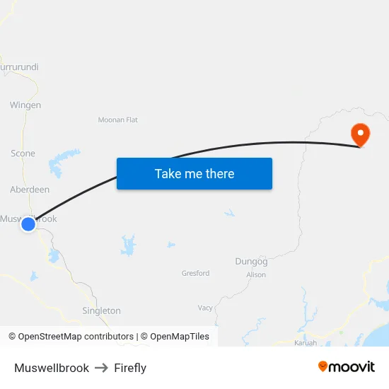 Muswellbrook to Firefly map