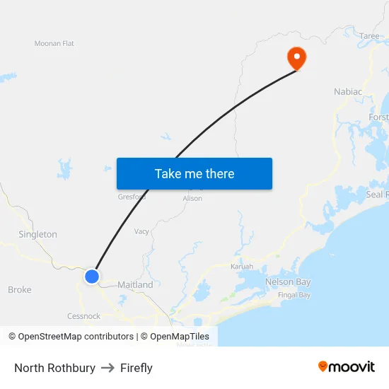 North Rothbury to Firefly map