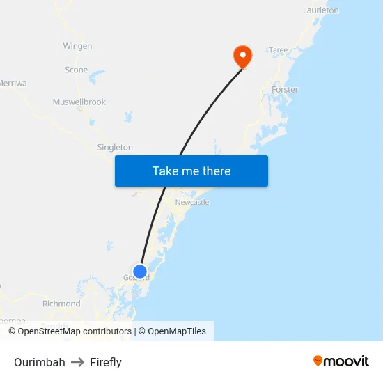 Ourimbah to Firefly map