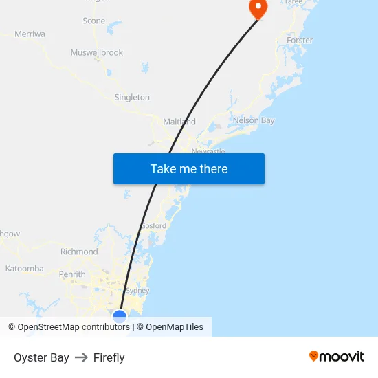 Oyster Bay to Firefly map