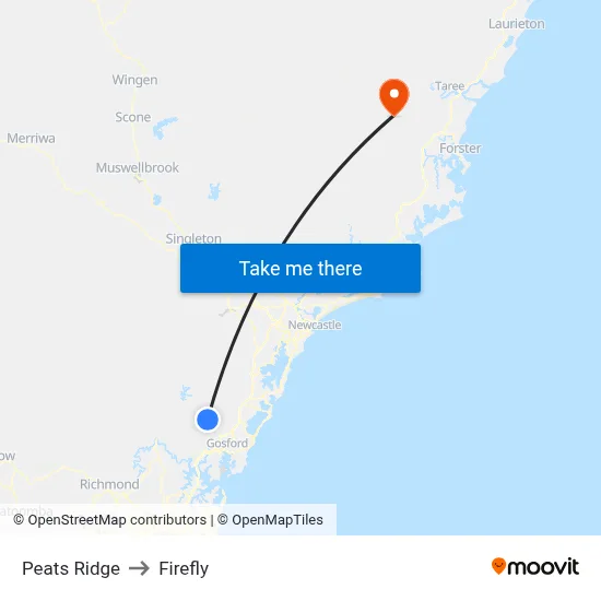 Peats Ridge to Firefly map