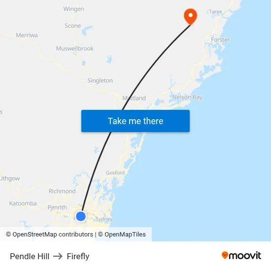Pendle Hill to Firefly map