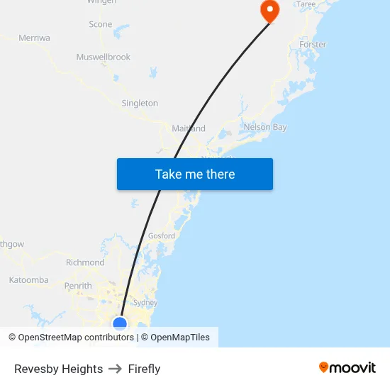 Revesby Heights to Firefly map