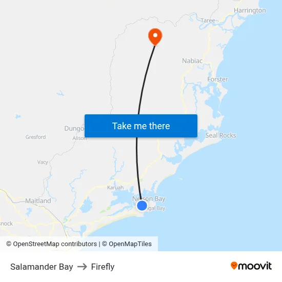 Salamander Bay to Firefly map