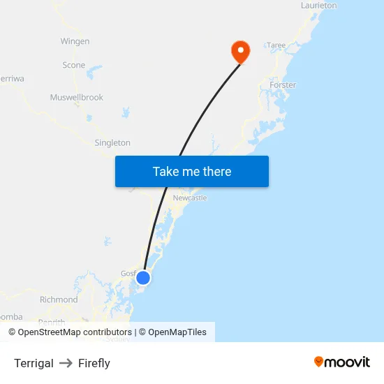 Terrigal to Firefly map