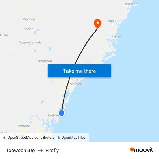 Toowoon Bay to Firefly map