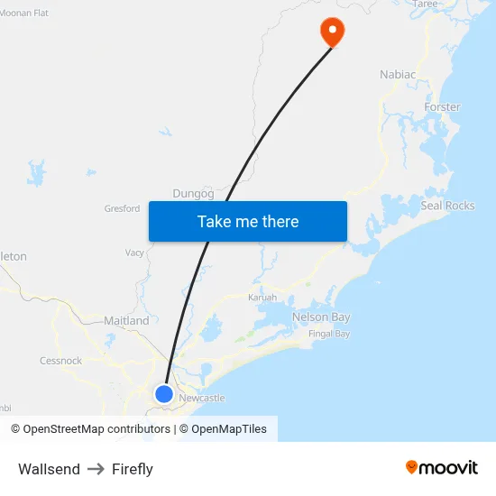 Wallsend to Firefly map