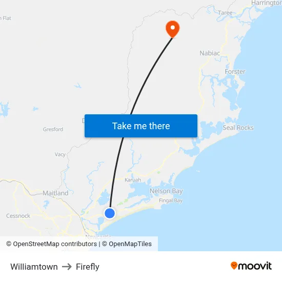 Williamtown to Firefly map