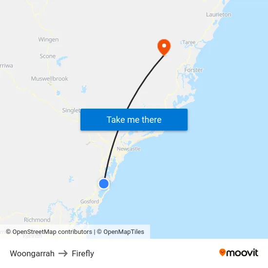 Woongarrah to Firefly map