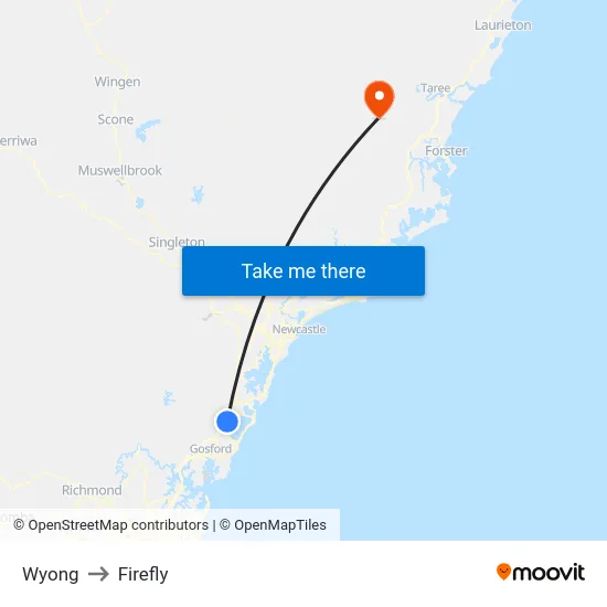 Wyong to Firefly map