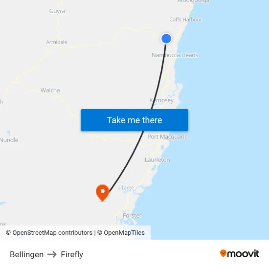 Bellingen to Firefly map