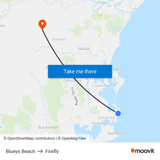 Blueys Beach to Firefly map