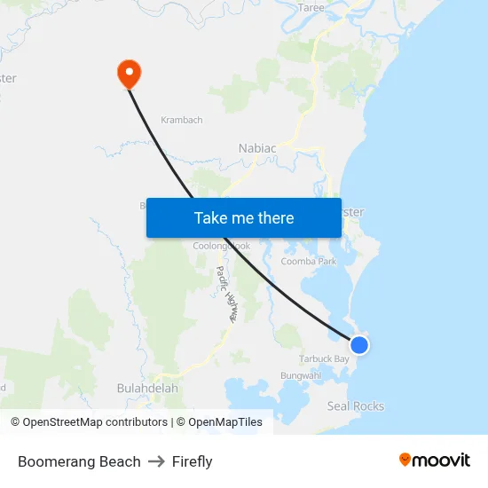 Boomerang Beach to Firefly map