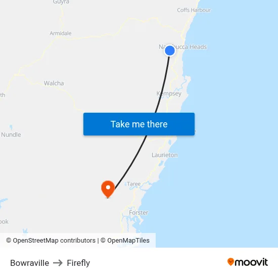 Bowraville to Firefly map