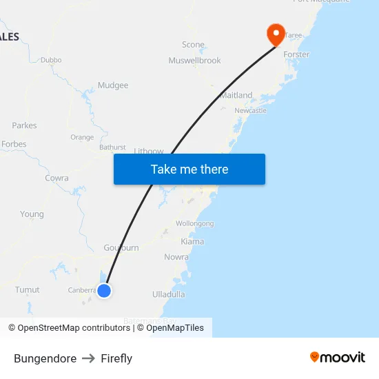 Bungendore to Firefly map