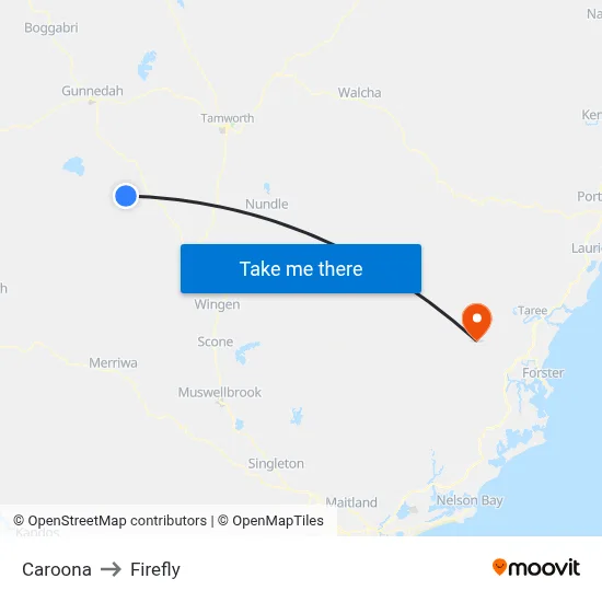 Caroona to Firefly map