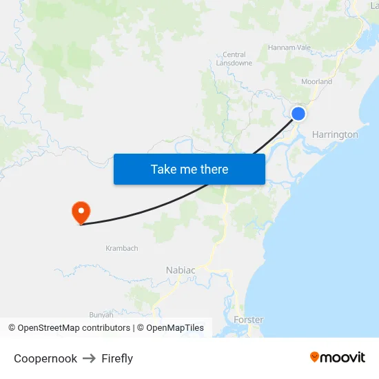 Coopernook to Firefly map