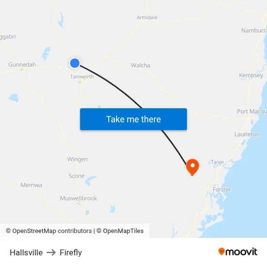 Hallsville to Firefly map