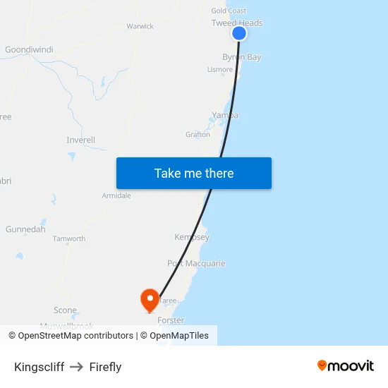 Kingscliff to Firefly map