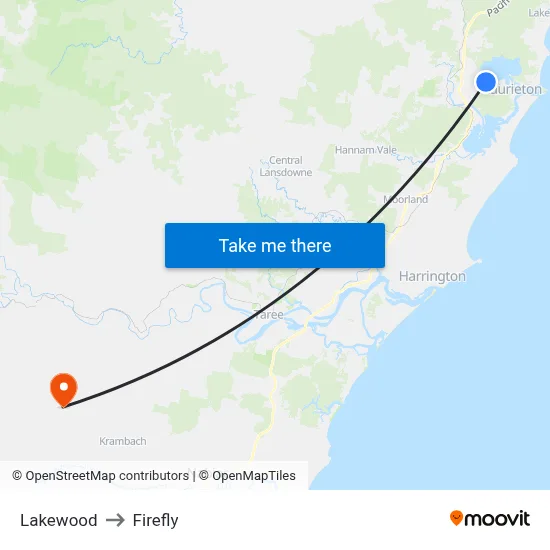 Lakewood to Firefly map
