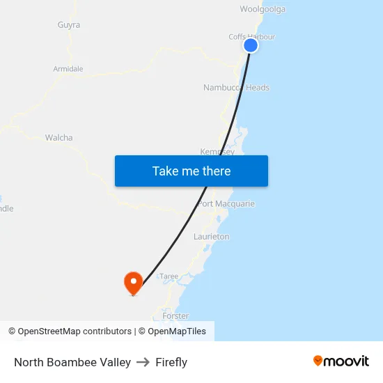North Boambee Valley to Firefly map