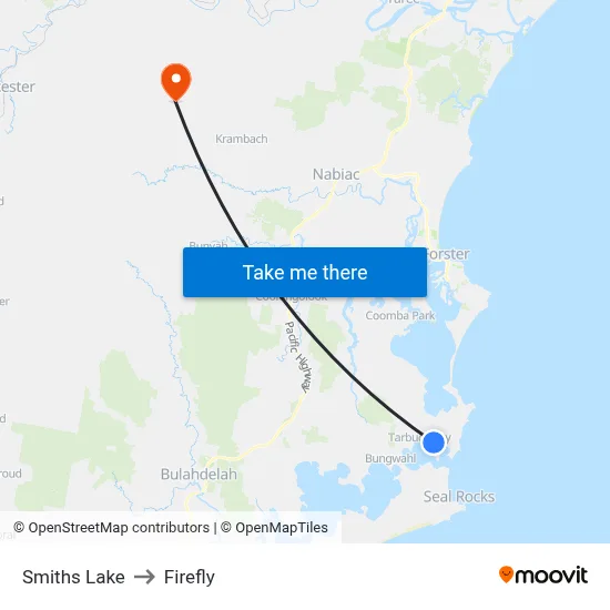 Smiths Lake to Firefly map