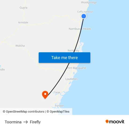 Toormina to Firefly map