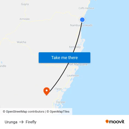 Urunga to Firefly map