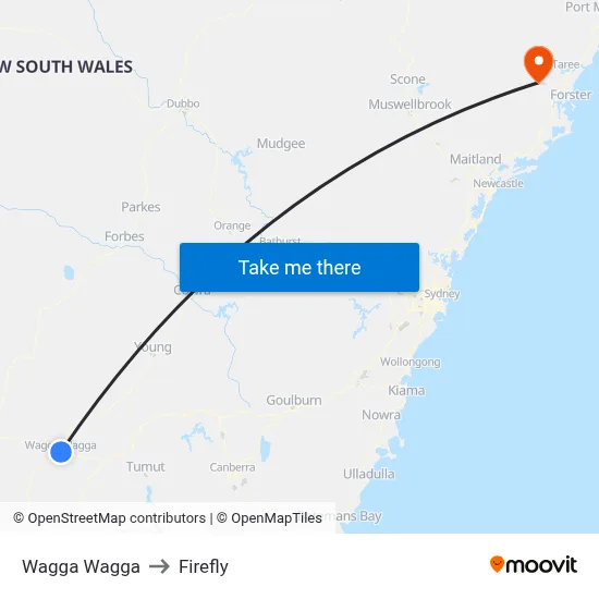 Wagga Wagga to Firefly map