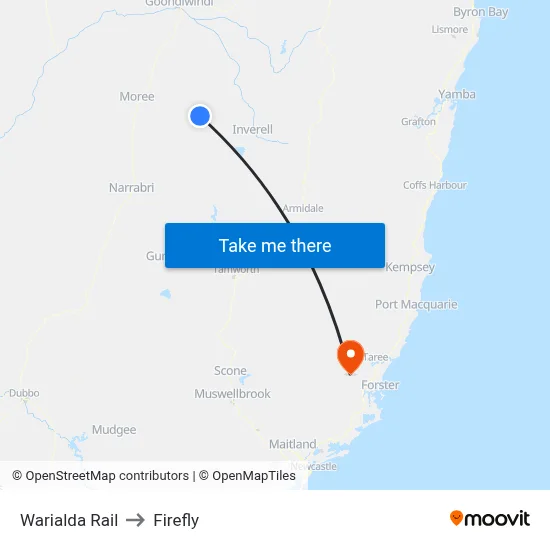 Warialda Rail to Firefly map