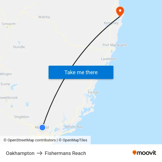 Oakhampton to Fishermans Reach map