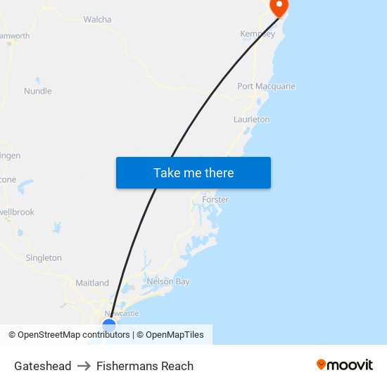 Gateshead to Fishermans Reach map