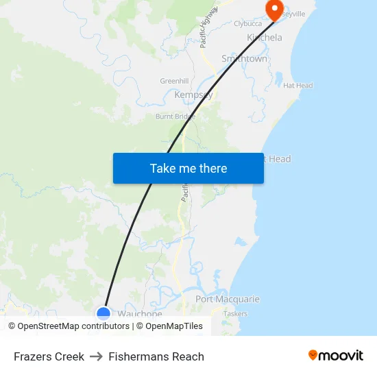 Frazers Creek to Fishermans Reach map