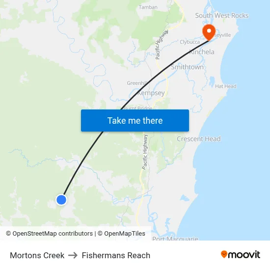 Mortons Creek to Fishermans Reach map