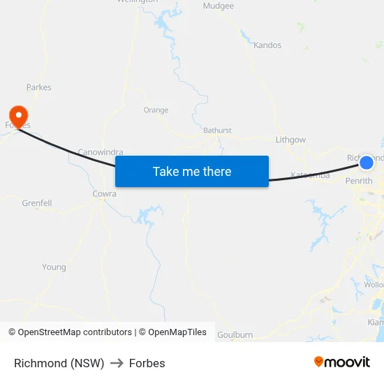 Richmond (NSW) to Forbes map
