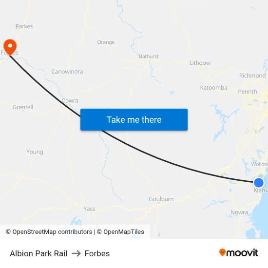Albion Park Rail to Forbes map