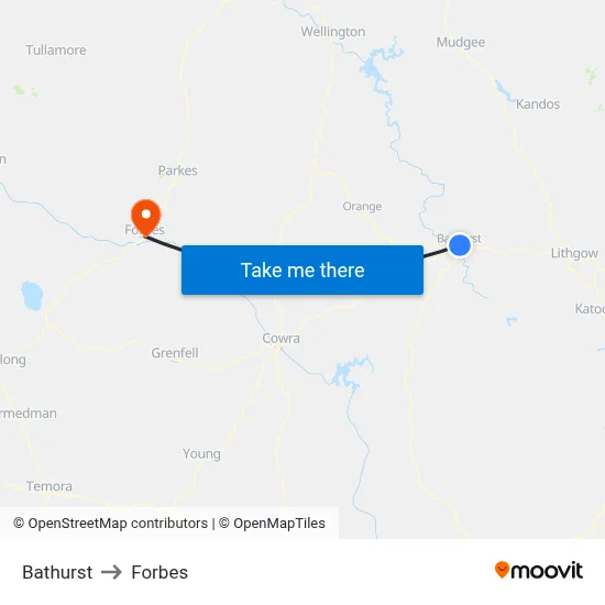 Bathurst to Forbes map