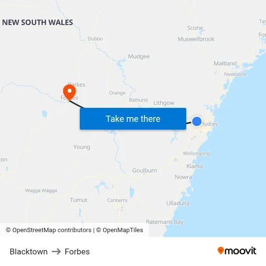 Blacktown to Forbes map
