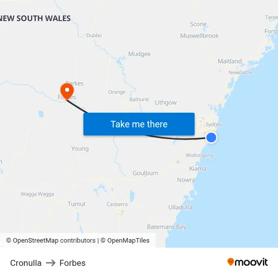 Cronulla to Forbes map