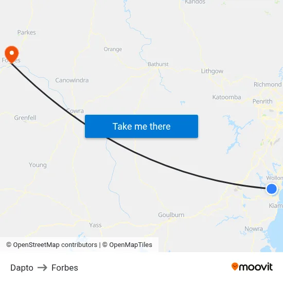 Dapto to Forbes map