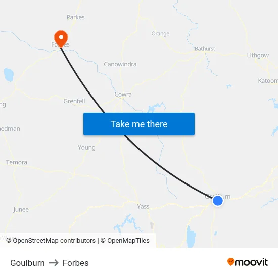 Goulburn to Forbes map