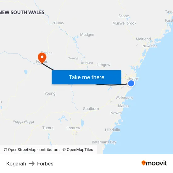 Kogarah to Forbes map